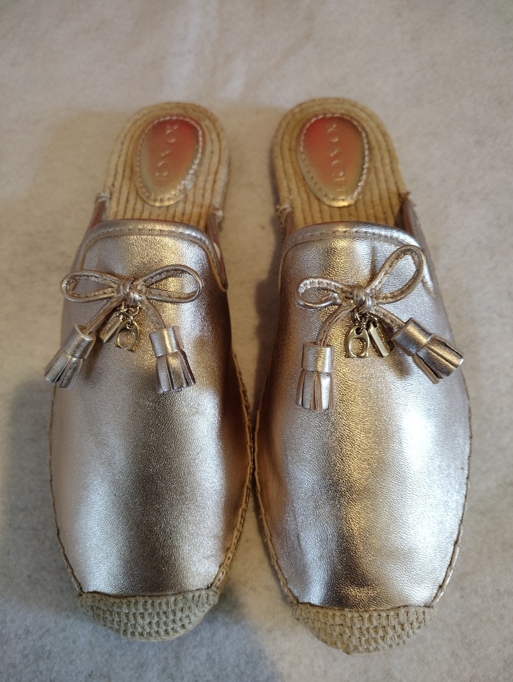 Coach Cassidy Espadrille Slides In A Metallic Champagne Gold Leather And Accents - Picture 10 of 10
